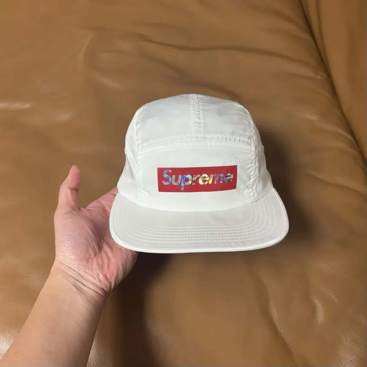 Supreme 슈프림 화이트 캠프캡 모자 Holographic Logo