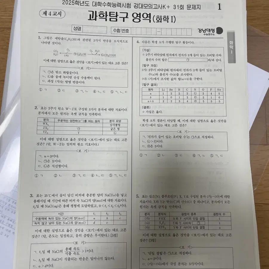 강k+ 화학 모의고사(해설지 있음)