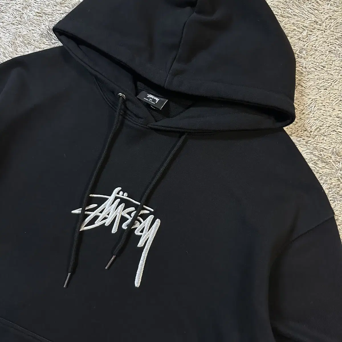 [M] 스투시 STUSSY 아플리케 자수 스탁로고 후드티 블랙