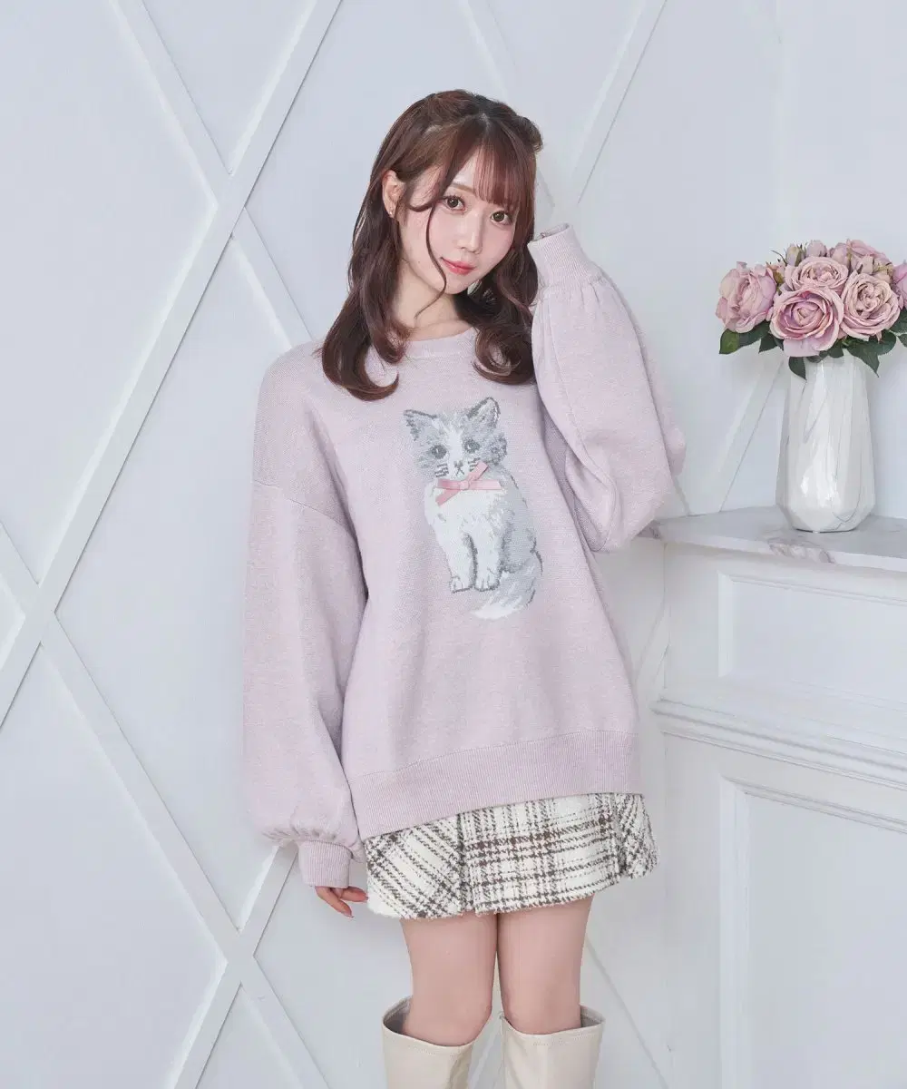 rosemuse 로제뮤즈 cat jacquard big knit 스나계