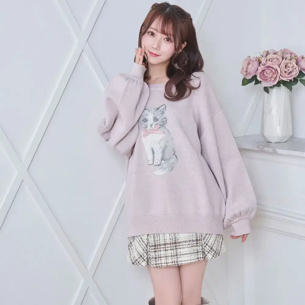 rosemuse 로제뮤즈 cat jacquard big knit 스나계