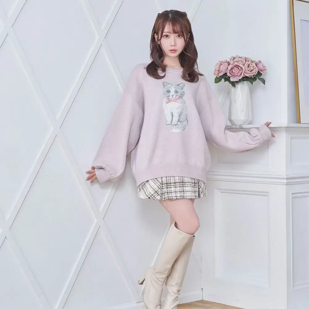 rosemuse 로제뮤즈 cat jacquard big knit 스나계