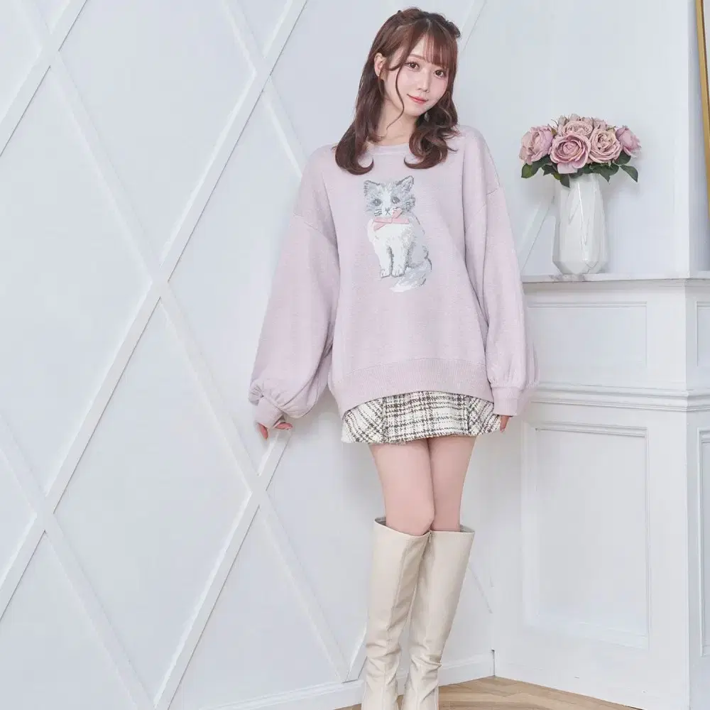 rosemuse 로제뮤즈 cat jacquard big knit 스나계