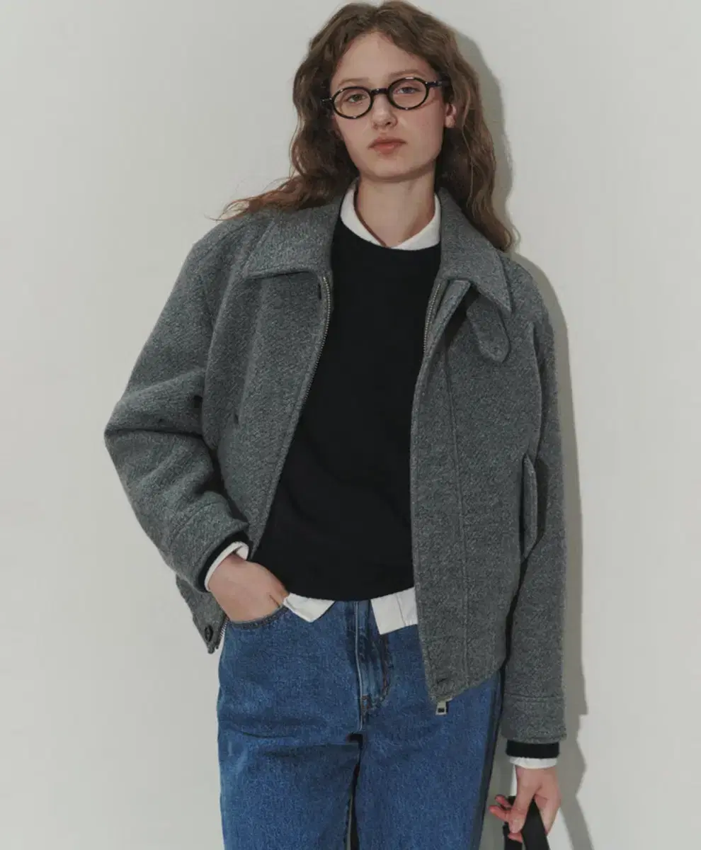 UNISEX TEXTURED COLLAR WOOL BLOUSON DIAG