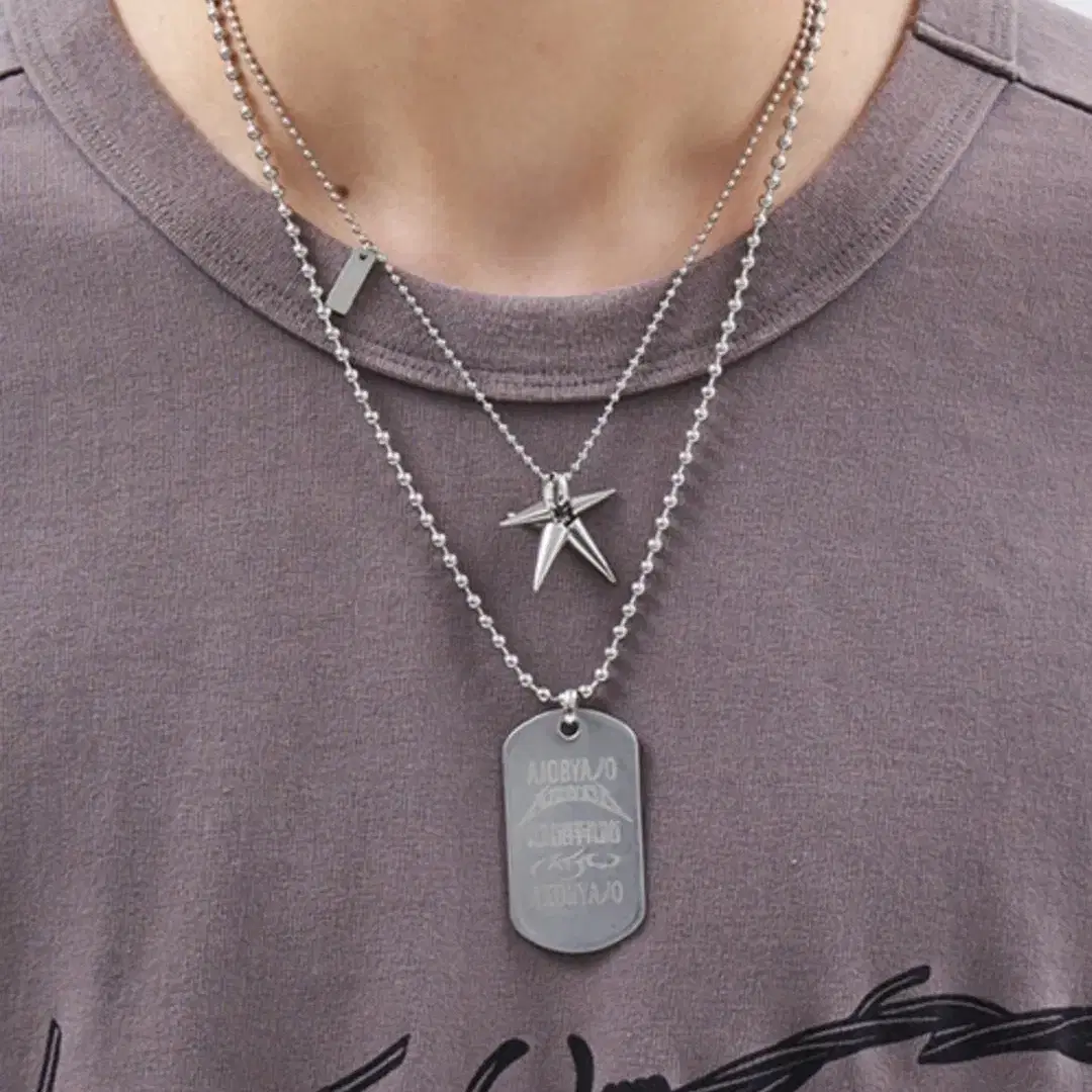 Dog Tag Layered Necklace [SILVER]