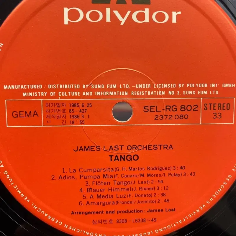 JAMES LAST TANGO LP / AA5072