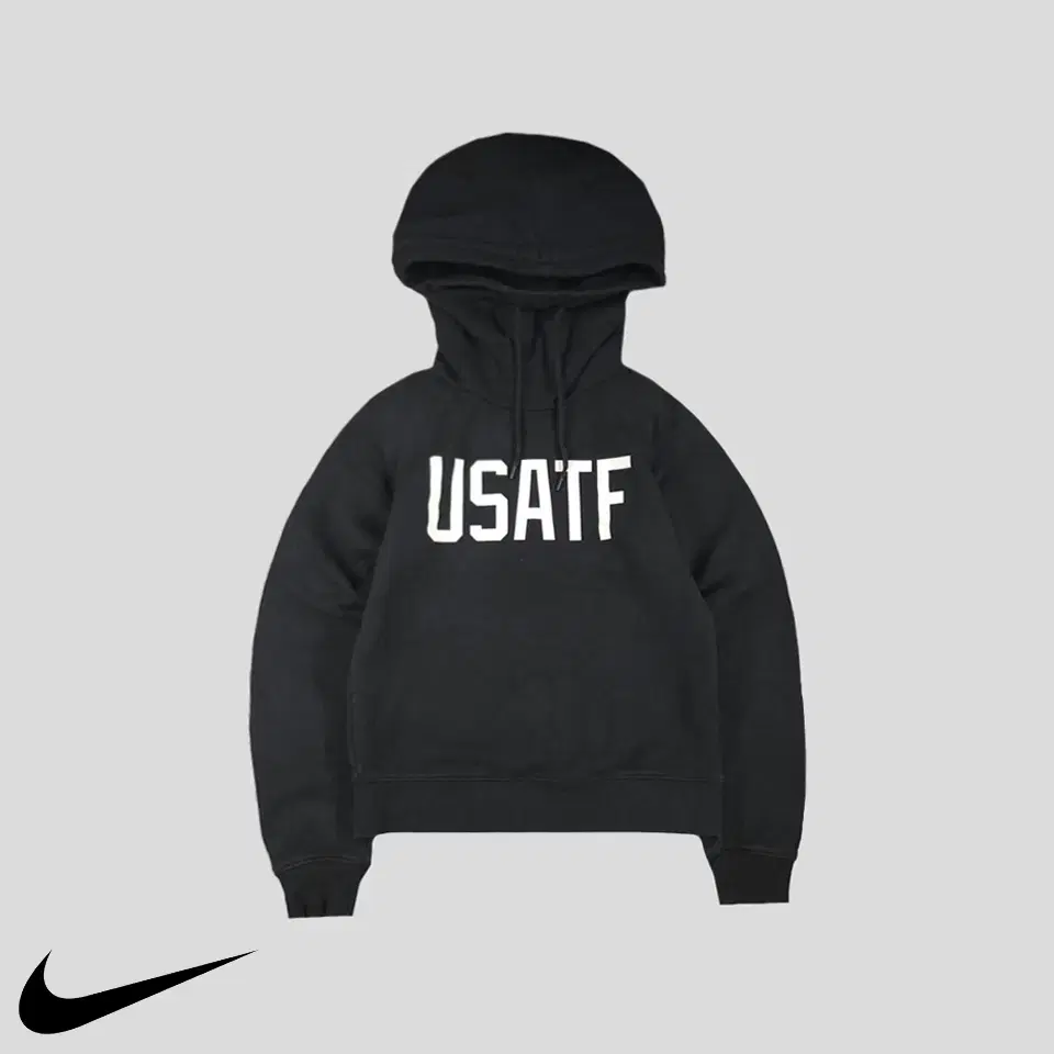 나이키 블랙 USATF 퓨추라로고 프린팅 코튼 스웻 레글런 세미크롭 하이