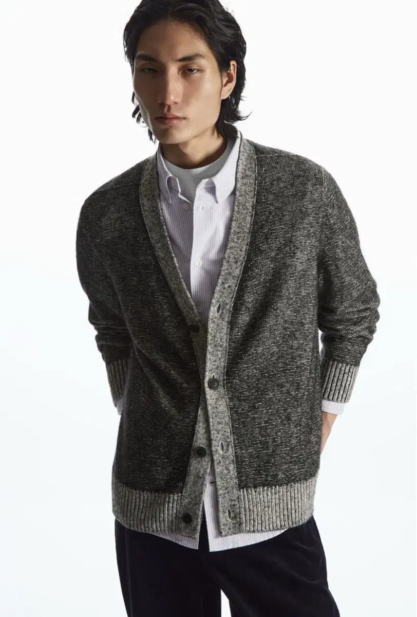 [XS] Cos Contrast Trim Wool Blend Cardigan Gray Sell