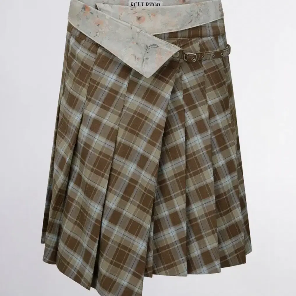 스컬프터Folded Waist Plaid Skirt Blue Check-