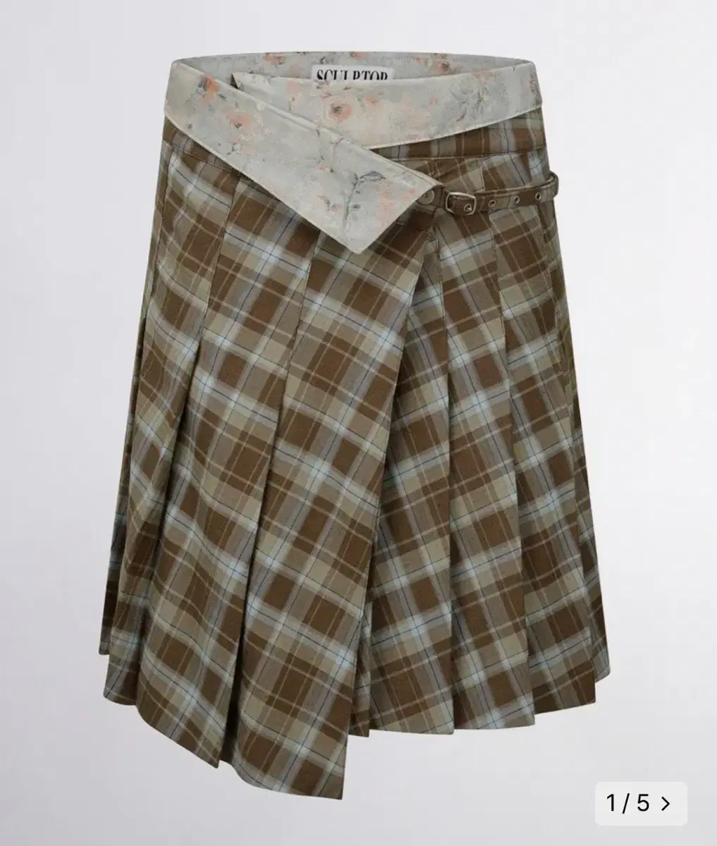 스컬프터Folded Waist Plaid Skirt Blue Check-