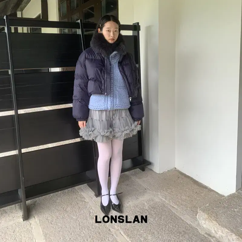 LONSLAN 그레이 튜튜 스커트 쉬폰 프릴 레이어드 치마