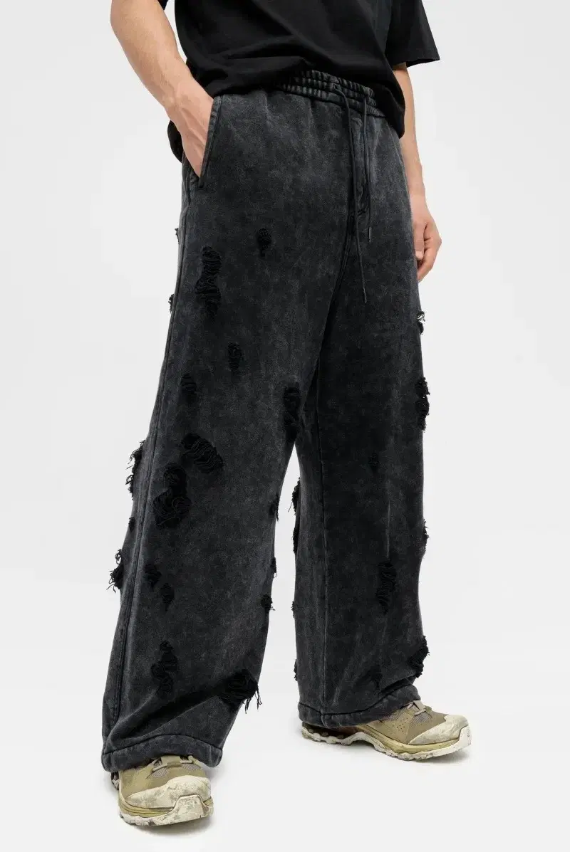 Junji Cotton Dye Distressed Wide Track Pants Gray - FW23