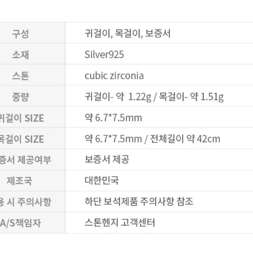 스톤헨지 목걸이, 귀걸이 풀구성