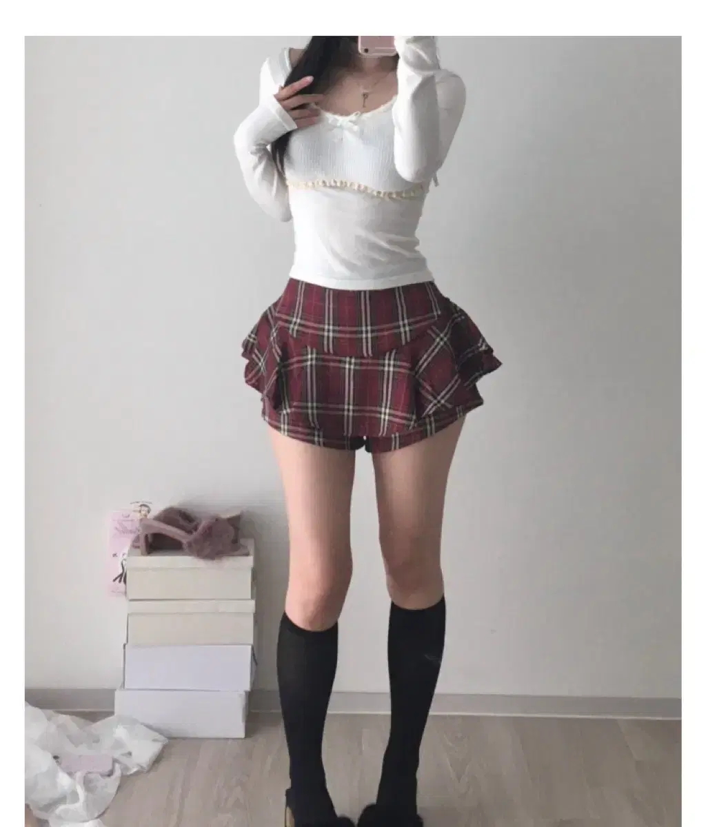 잇츠아워 체크 스커트 지그재그 에이블리 check skirt shorts