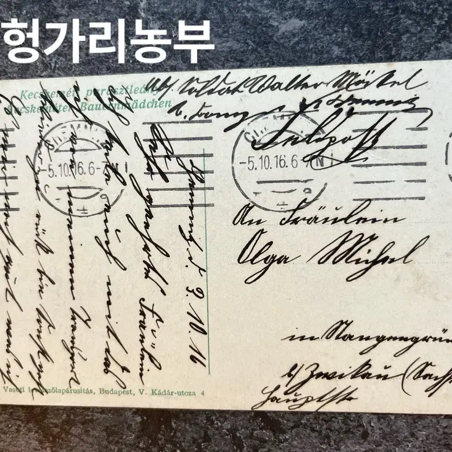 1916년 독일 빈티지 헝가리 농부 초상화 엽서ㅡ필체