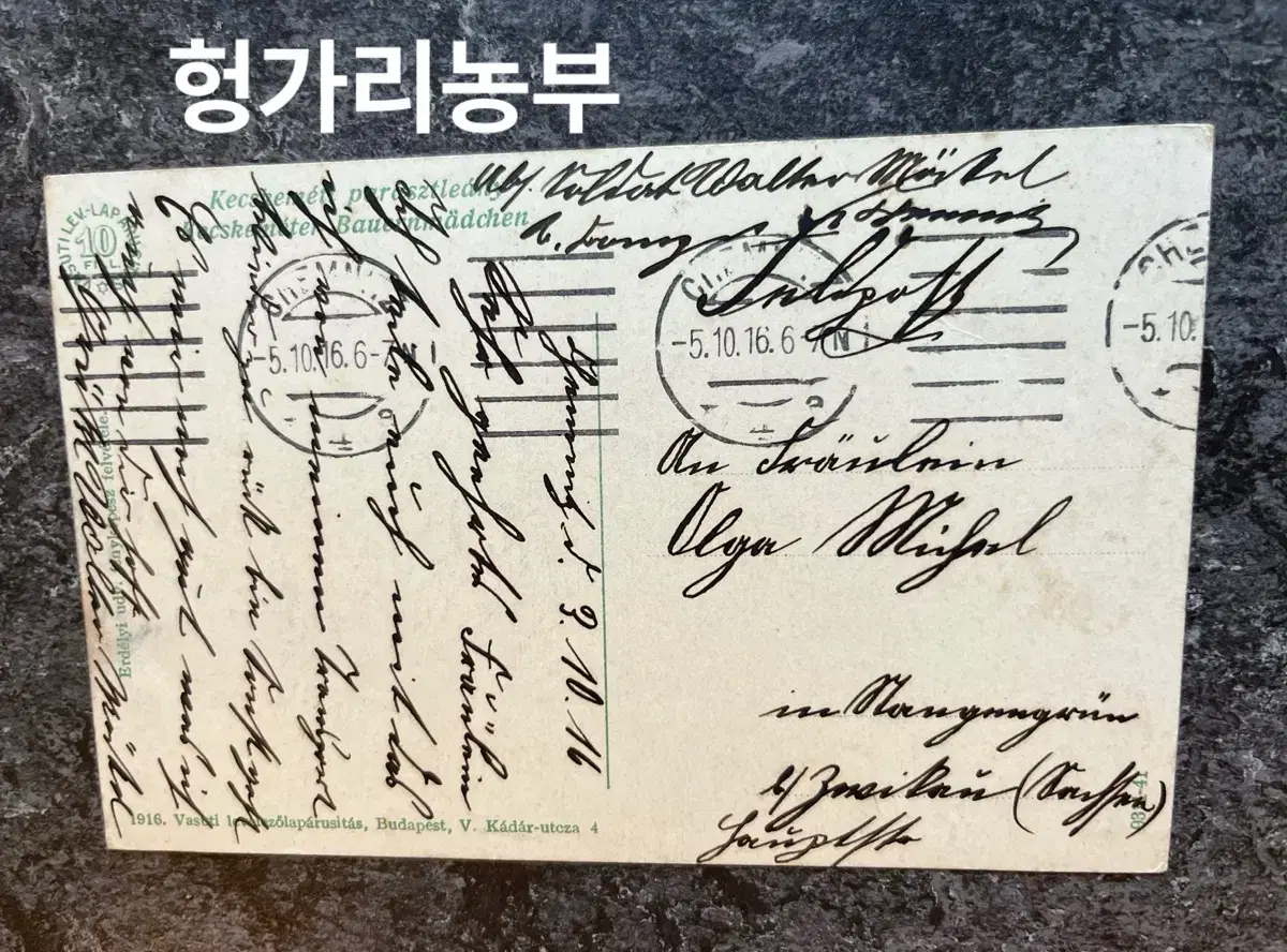 1916년 독일 빈티지 헝가리 농부 초상화 엽서ㅡ필체