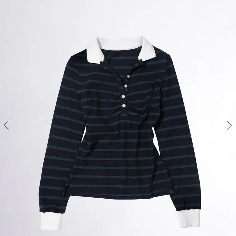 Shirring Tennis Shirt Navy/Green Stripe