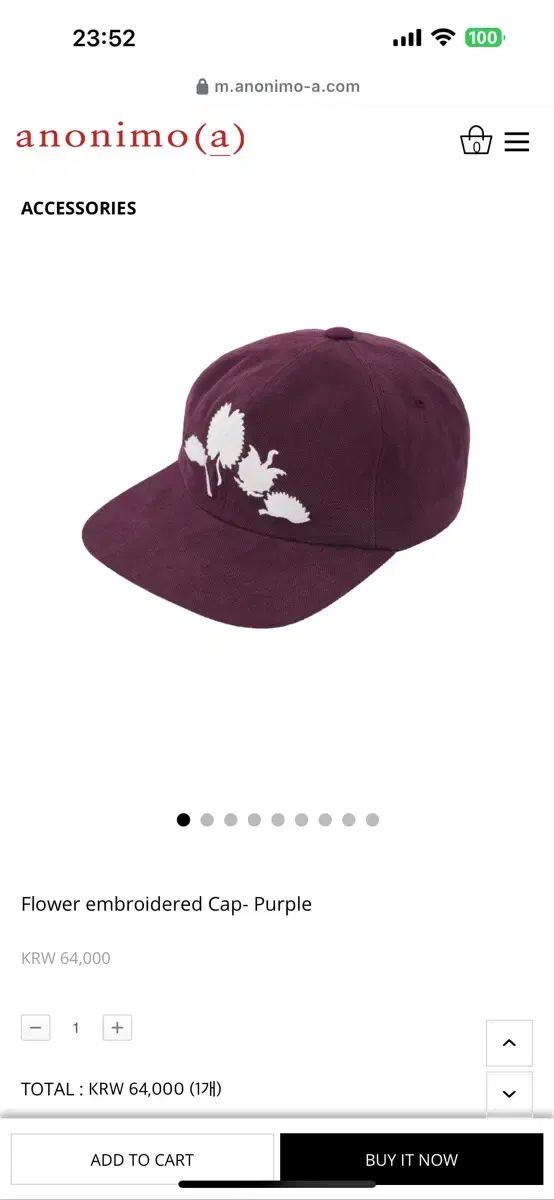 아노니모아노니마 Flower embroidered Cap- Purple