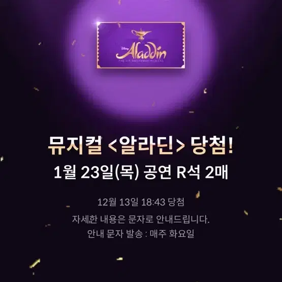 뮤지컬 알라딘 1월 23일 R석