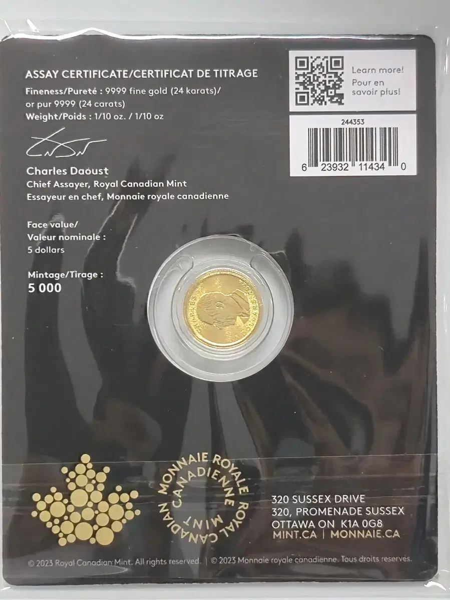 2024 $5 1/10 oz. Treasured Gold Maple