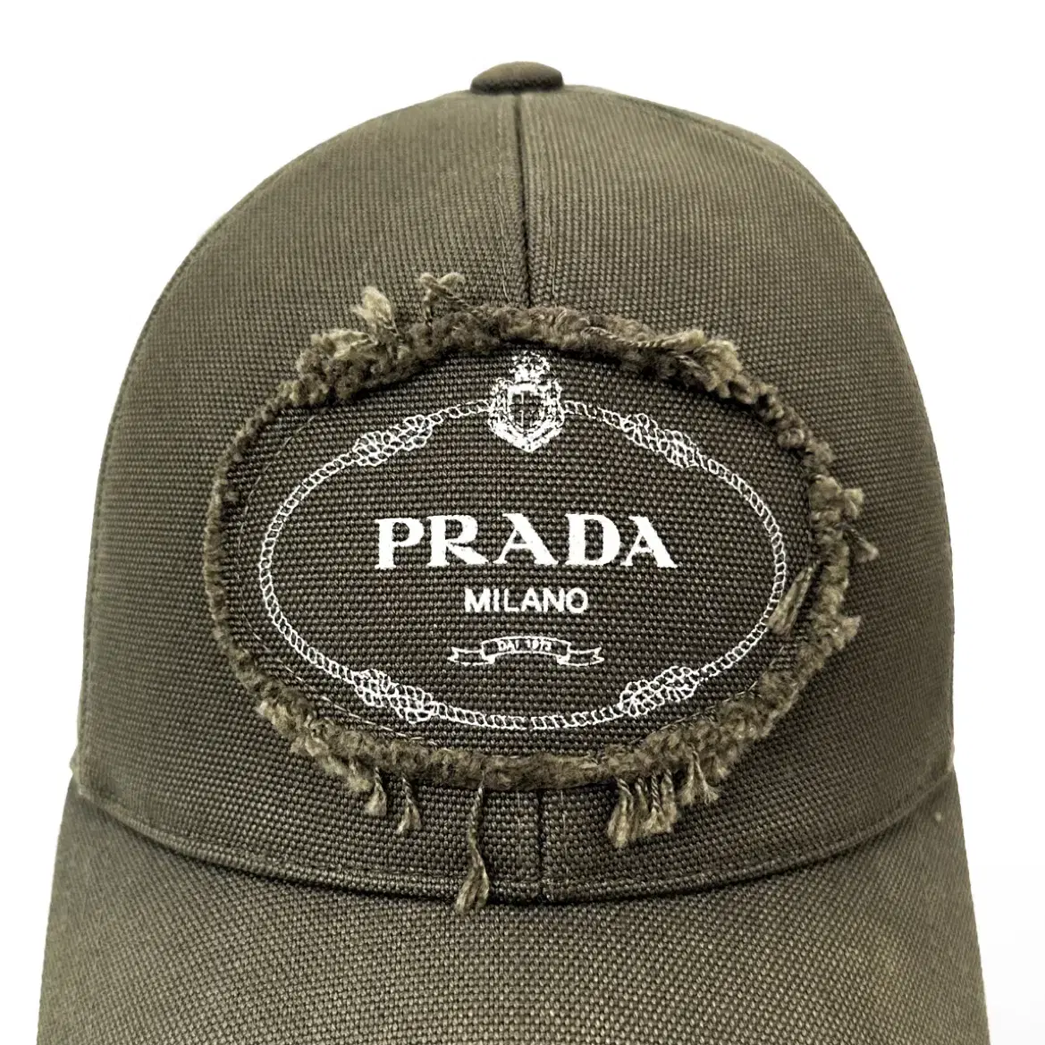 [S] PRADA 프라다 자수 로고 베이스 밀리터리 데님 볼캡 카키