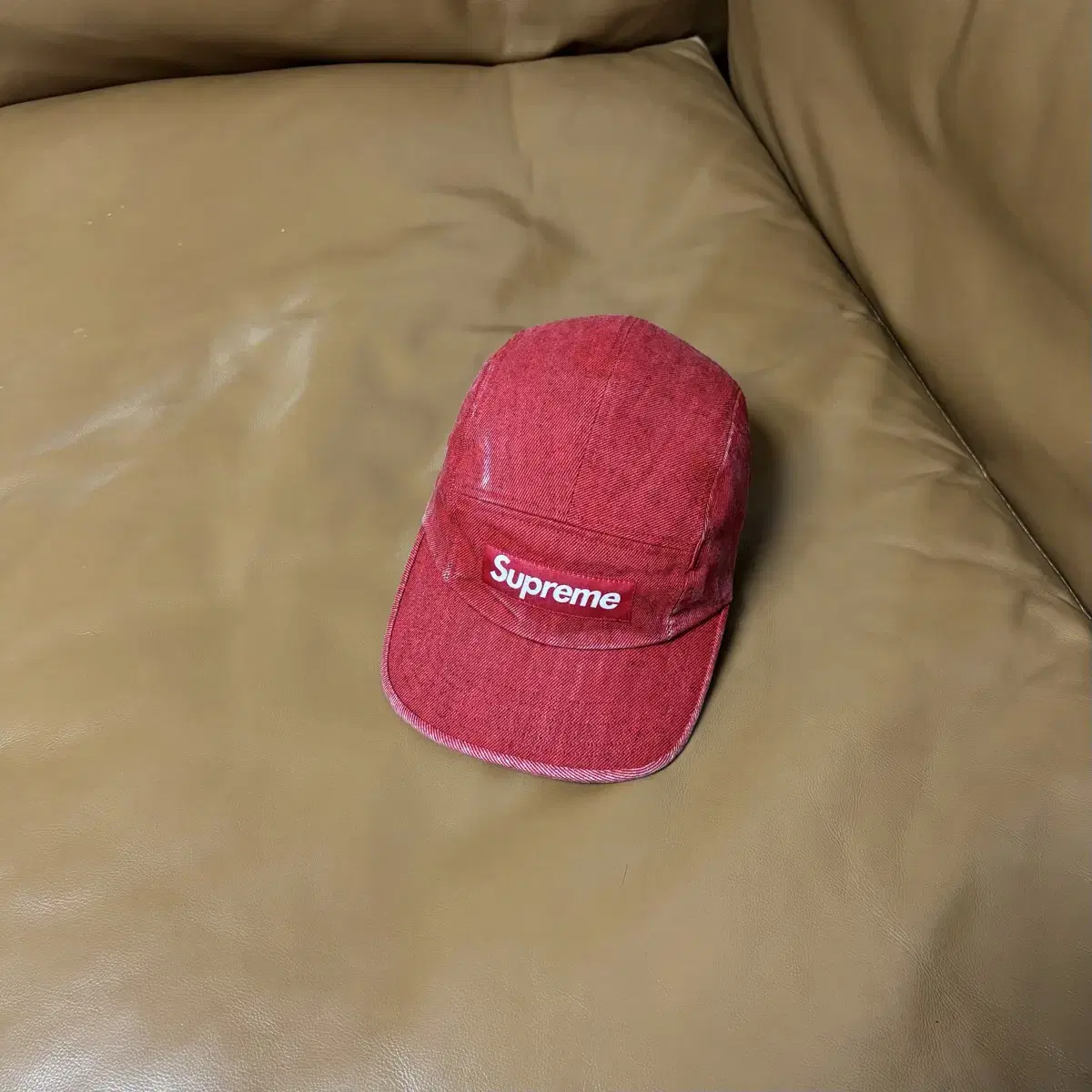 Supreme 슈프림 캠프캡 모자 (Washed Denim Red)