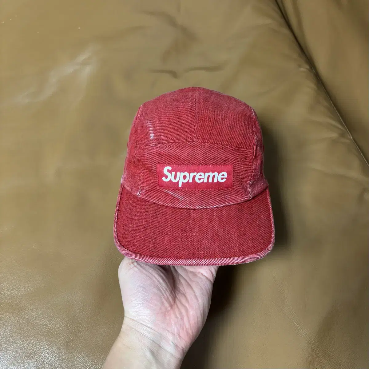 Supreme 슈프림 캠프캡 모자 (Washed Denim Red)