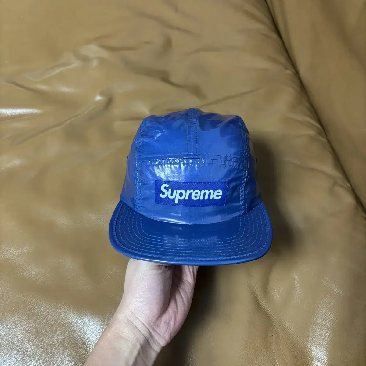 Supreme 슈프림 캠프캡 모자 (Glossy Ripstop Blue)