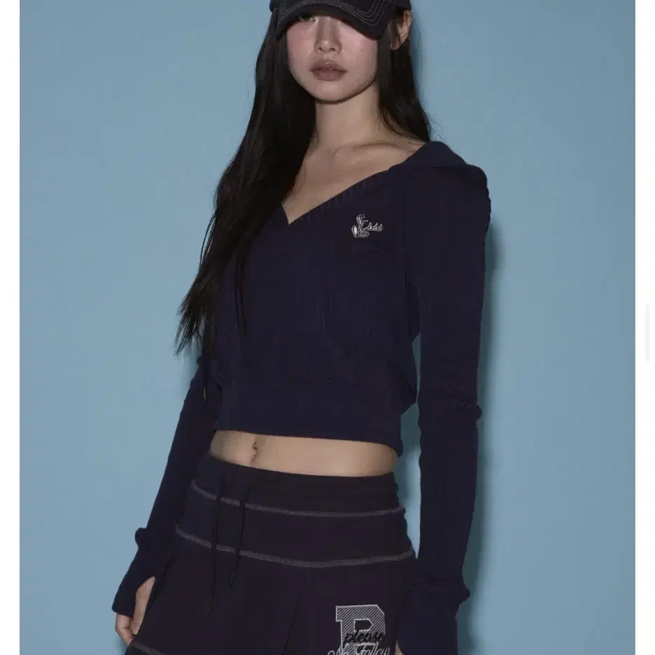 플리즈노팔로우  Deer Ribbed Crop Hoodie Top