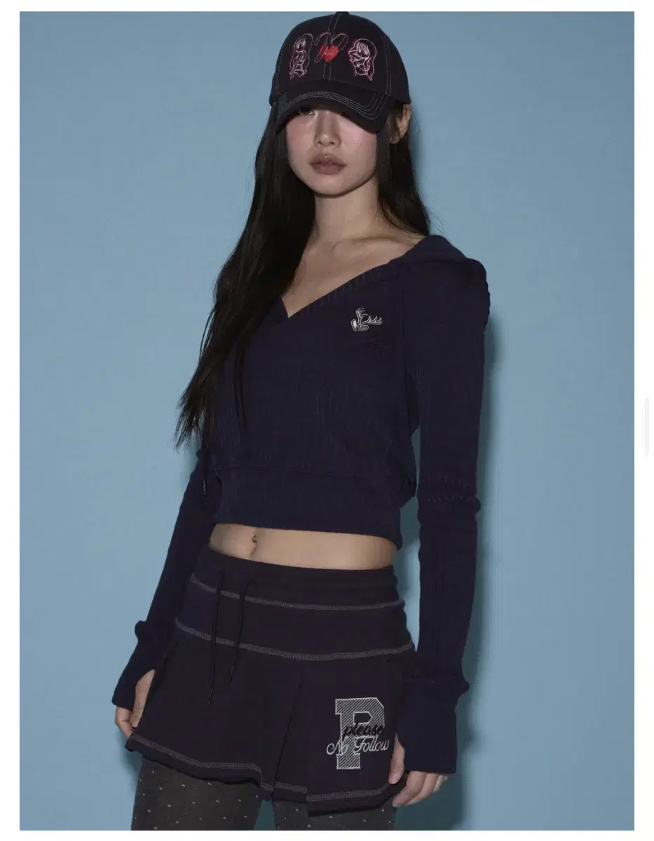 플리즈노팔로우  Deer Ribbed Crop Hoodie Top