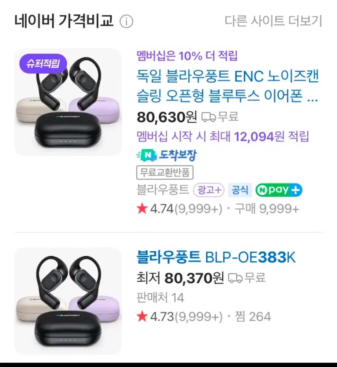 블라우풍트 BLP-OE383K 노이즈 캔슬링 무선이어폰 (1회사용)