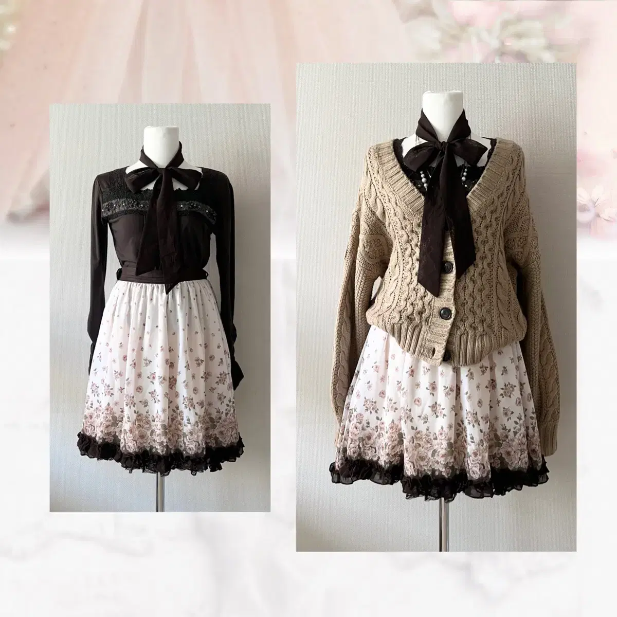 Axes Femme flower brown ribbon skirt