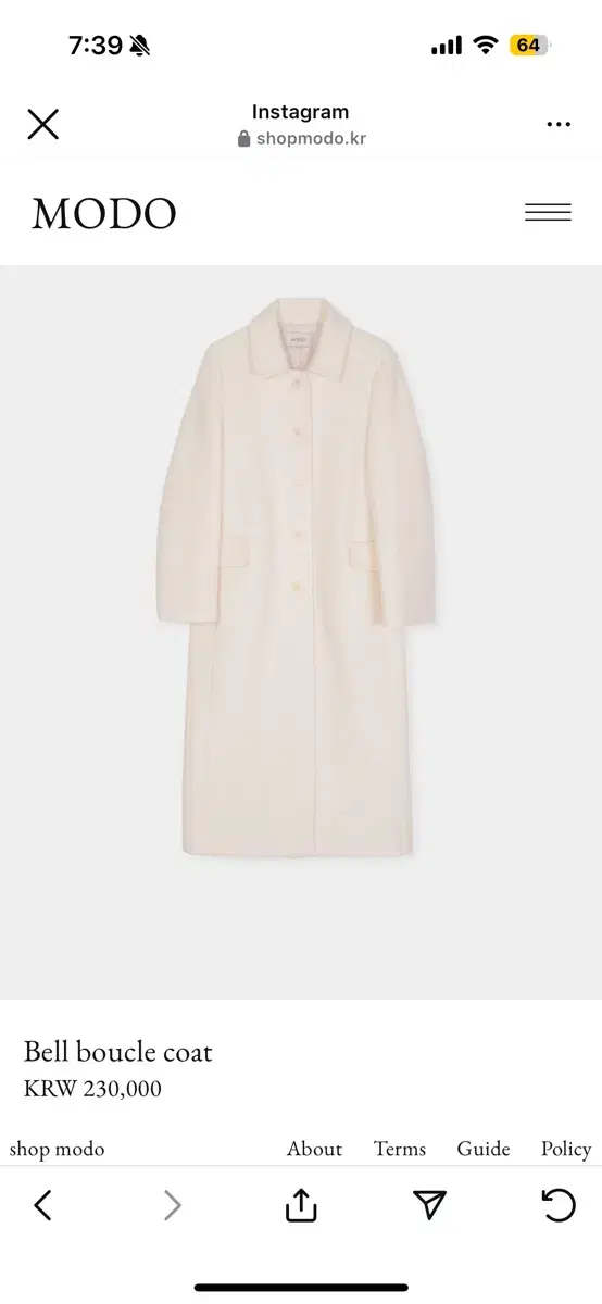 모도 벨 부클 코트 Bell boucle coat