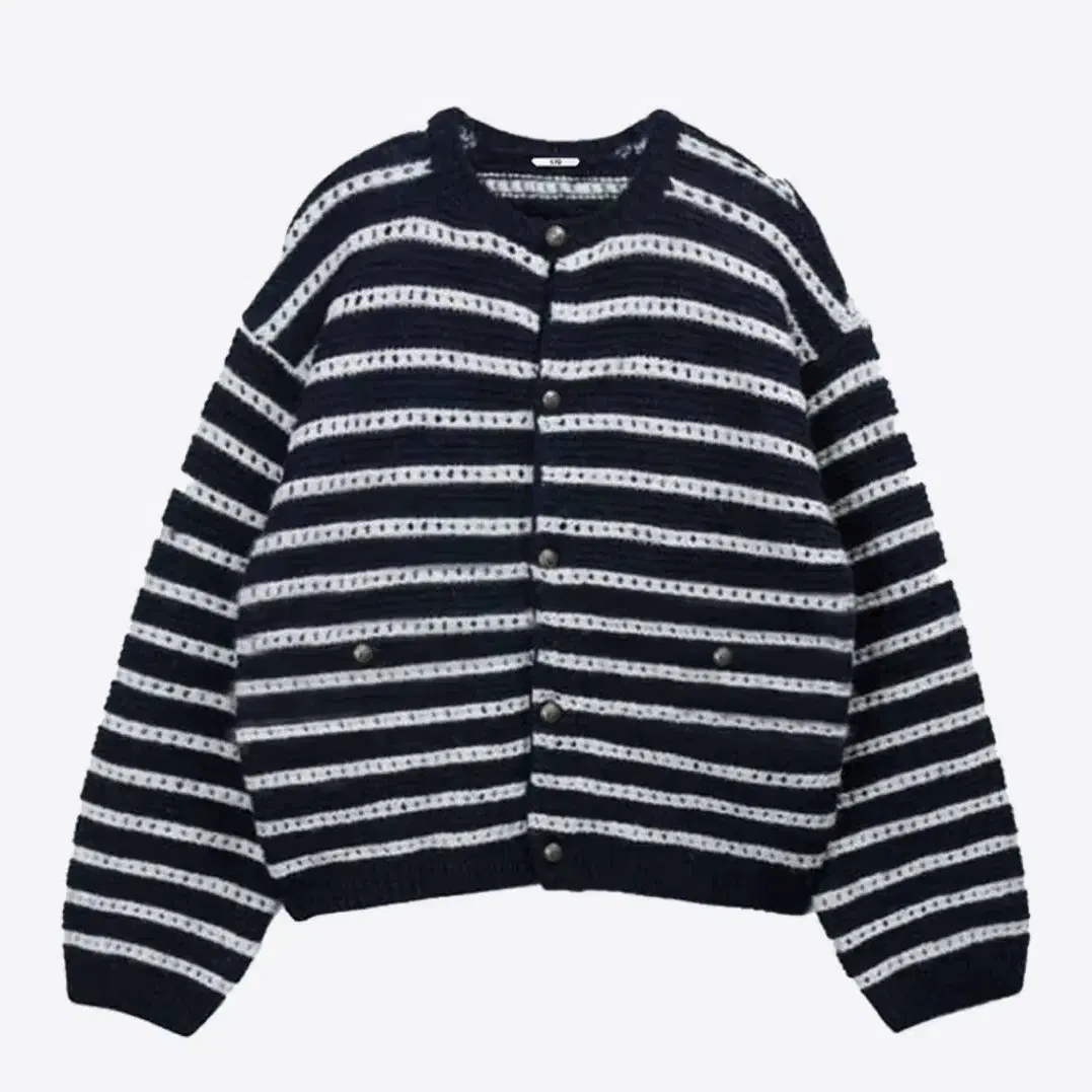 Stu Round Neck Stripe Cardigan Navy