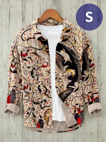 우키요에 긴팔 셔츠 고양이 오나마즈네코타 하무레 S