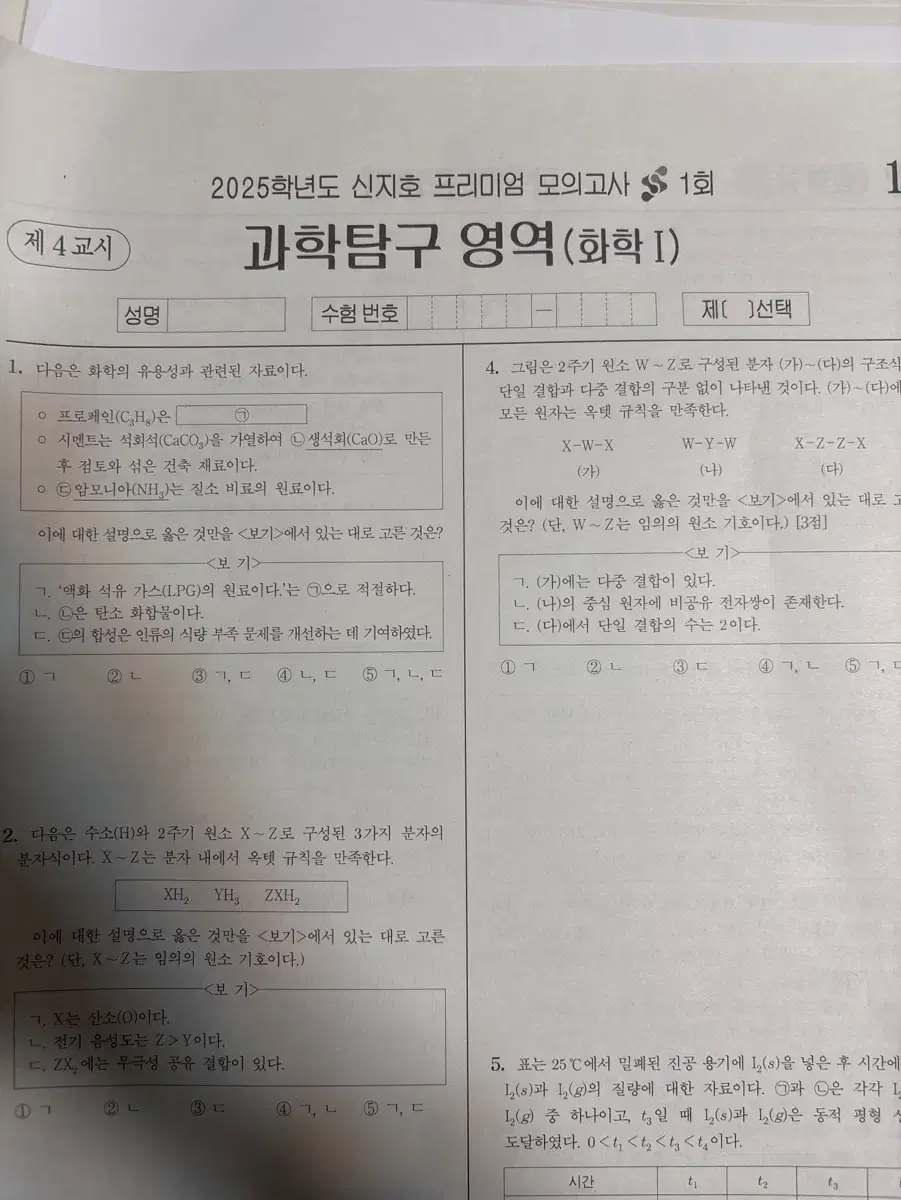 시대인재 화1 강사 모의고사