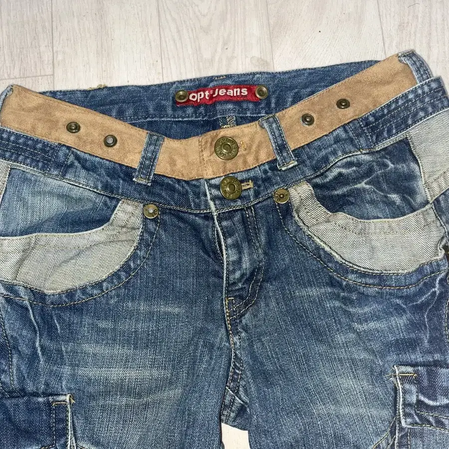 Opt Jeans 빈티지 진청 포켓 데님 워싱 카고팬츠 와투케 보호시크