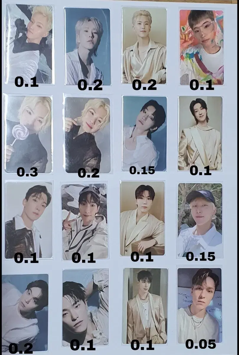 photocard (hoshi, woozi, myungho, dk, seungkwan, vernon, dino) of seventeen.