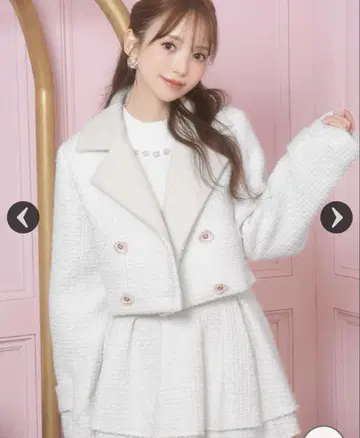 미셸 마카롱 화이트 트위드 재킷 슬림 레그 스커트