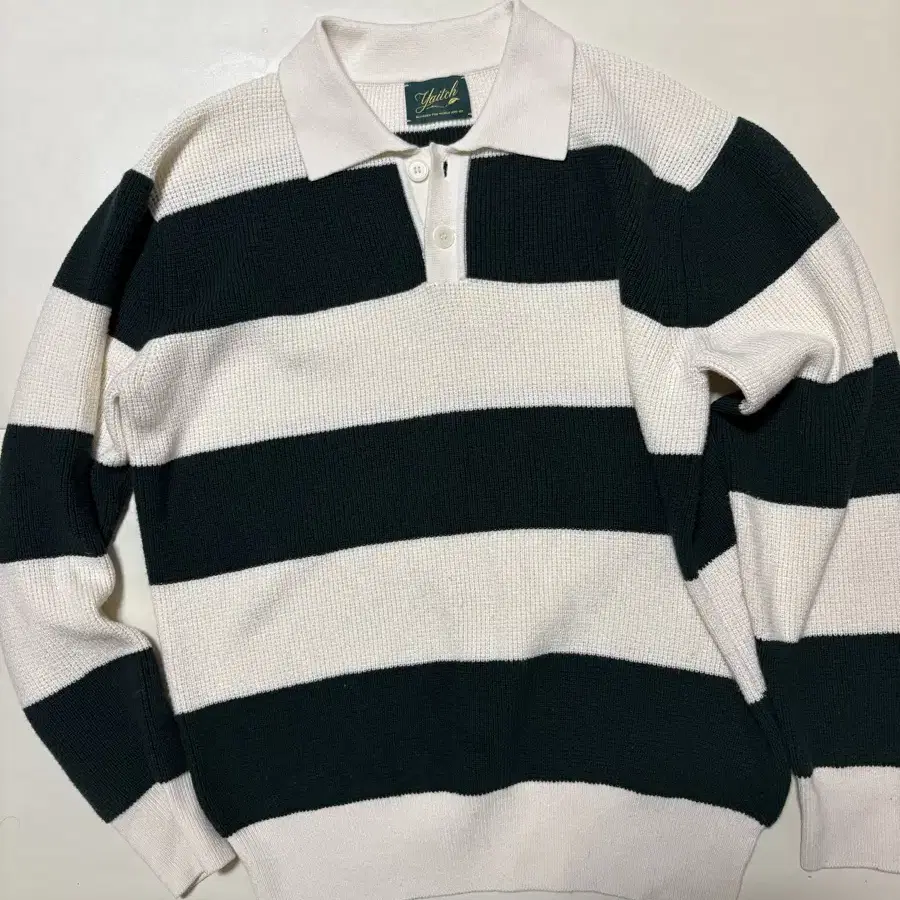 야이치 yaitch Striped Merino wool 럭비티 니트 그린