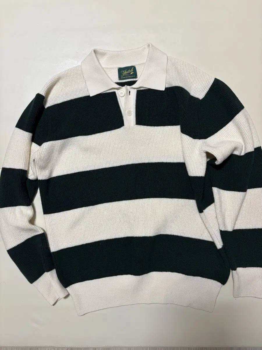 야이치 yaitch Striped Merino wool 럭비티 니트 그린