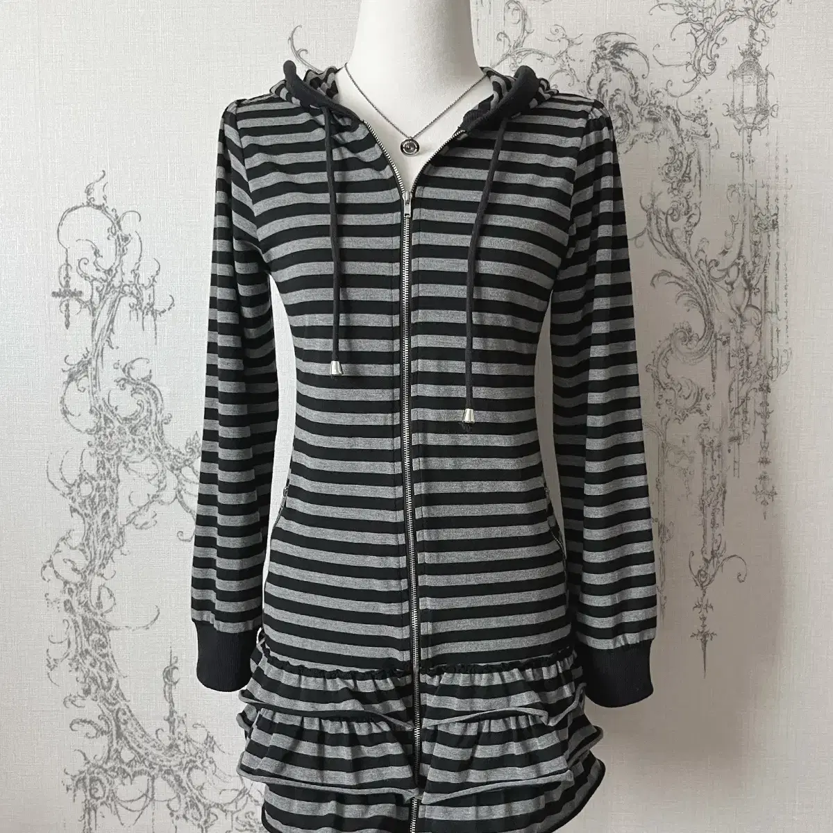 stripe zip-up hood dress