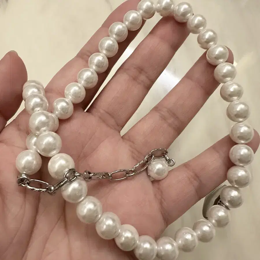 카인더베이비 silver heart pearl necklace