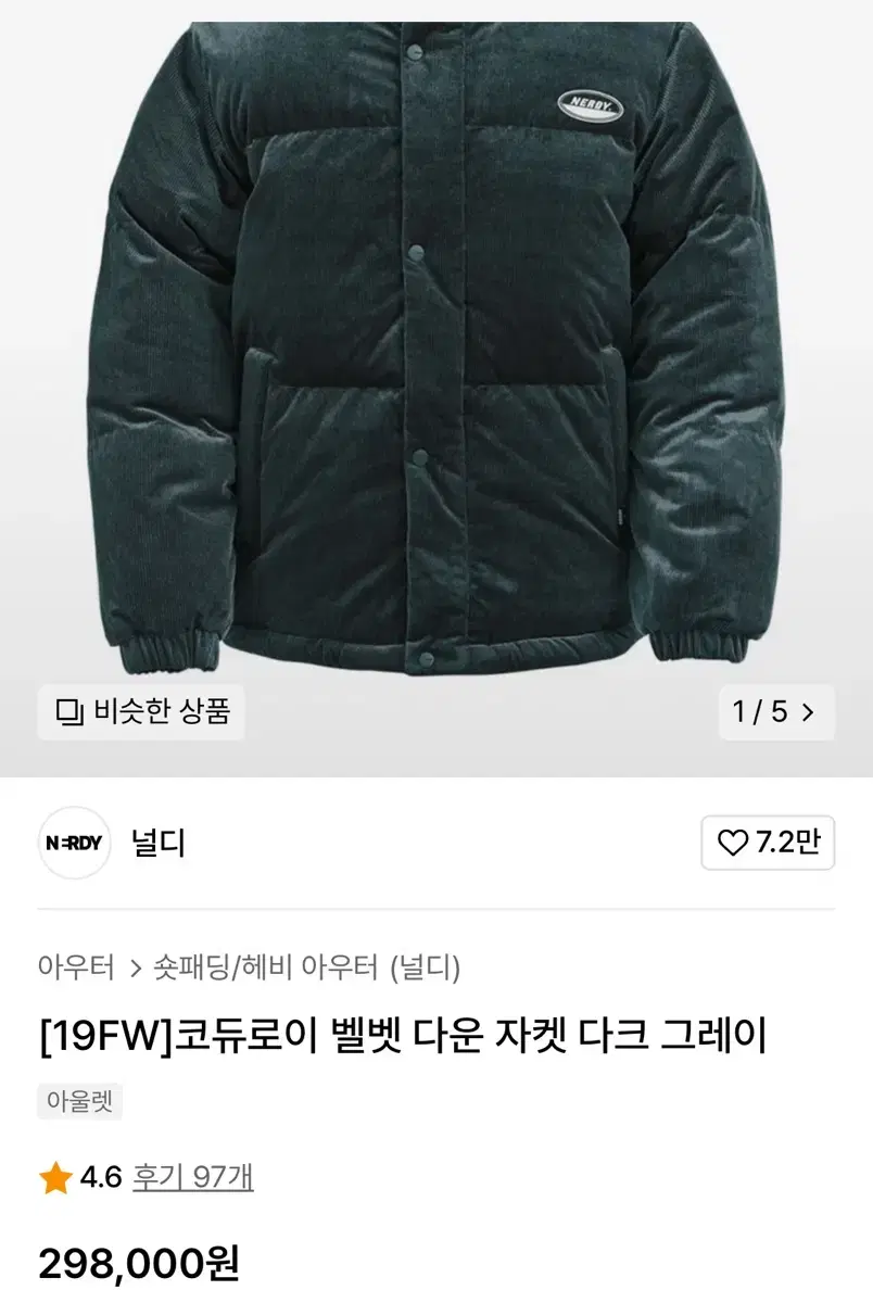 널디 코듀로이 벨벳 다운 자켓