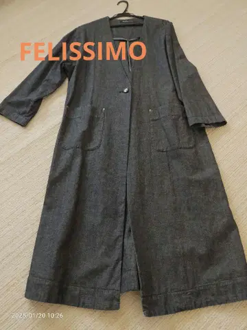 새상품급 FELISSIMO 다크 그레이 데님풍 롱 코트