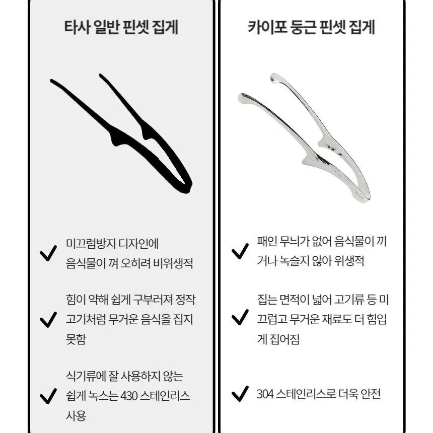 카이포 주방 고기 집게 요리 핀셋 라운드