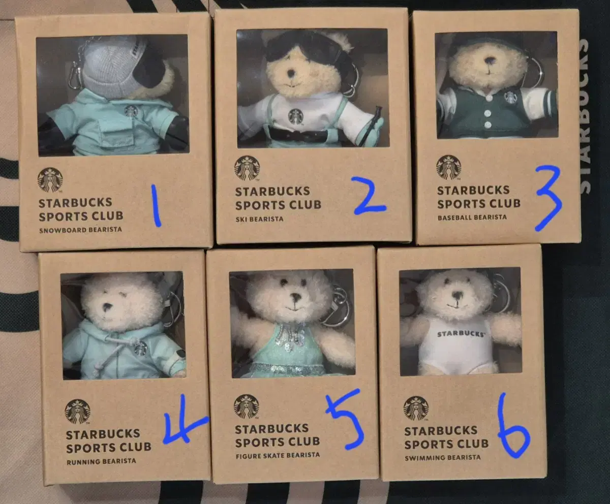 Starbucks Sports Bearista Swimming/Figure Skating/Running/Baseball/Skiing/Boarding Key Chain Keyring