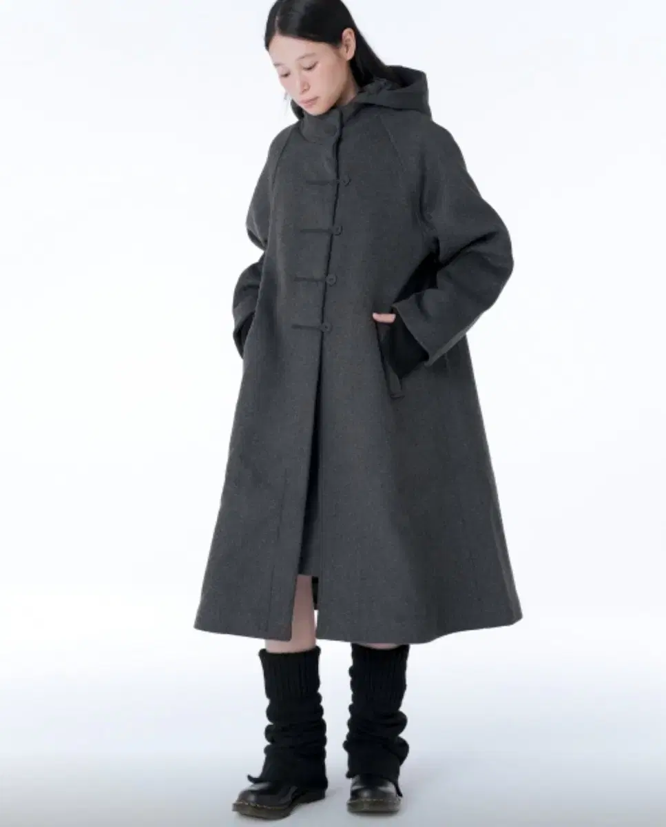 (미세키서울) Hoodie long duffle Coat CHARCOAL