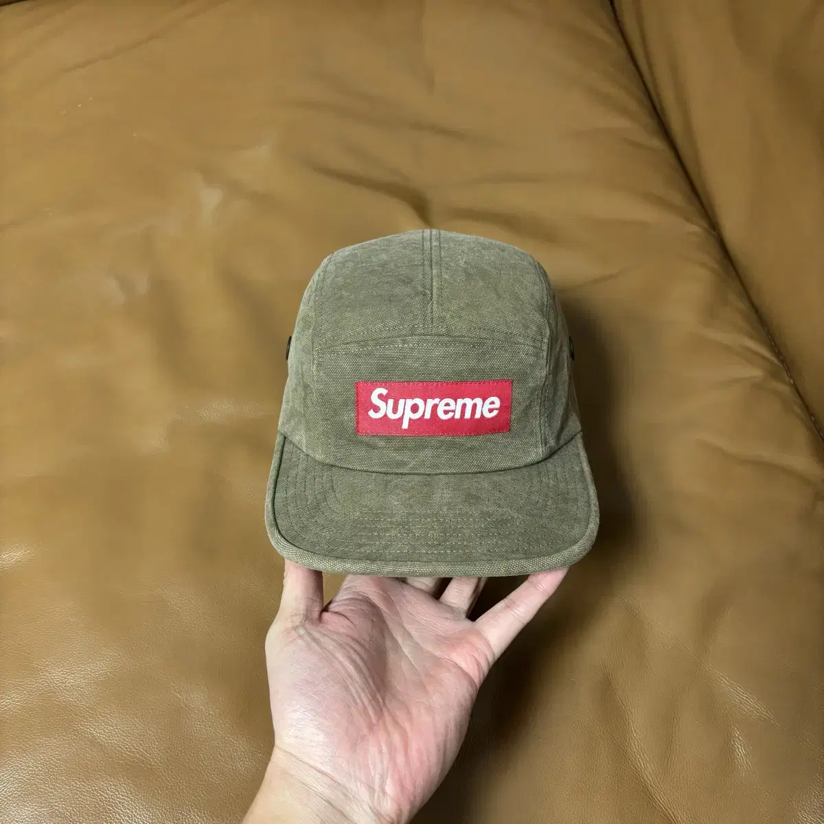 Supreme 슈프림 캠프캡 모자 (Stone Washed Olive)