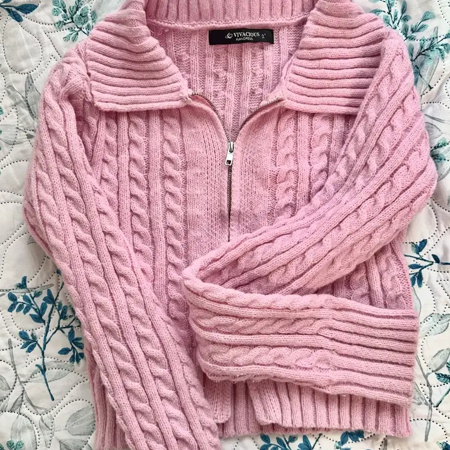 비바셔스 two way knit zipup pink